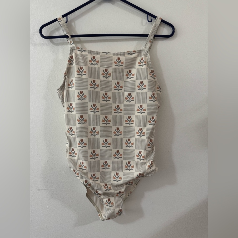 Rylee + Cru Cream One-Piece with Tan & Rust Floral Checker Print